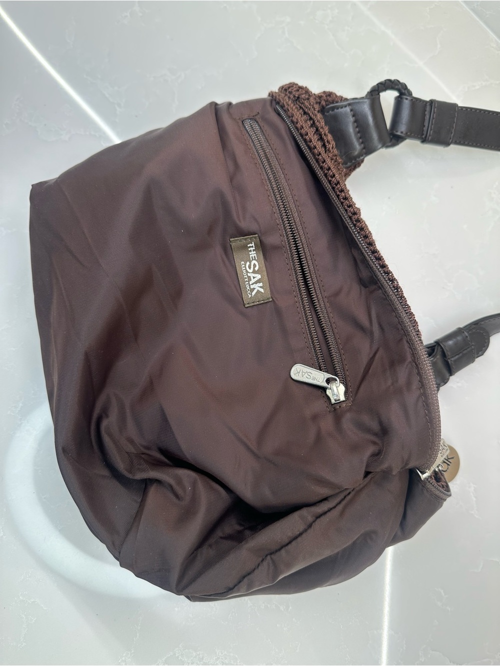 The Sak Vintage Brown Crochet Basketweave Hobo Shoulder Bag 6220 Good Condition - Picture 11 of 16